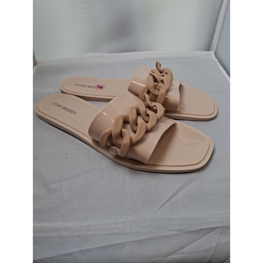 STEVE MADDEN Women's Jelly Slide Sandals Nude Beige Chunky Chain Link Size 9